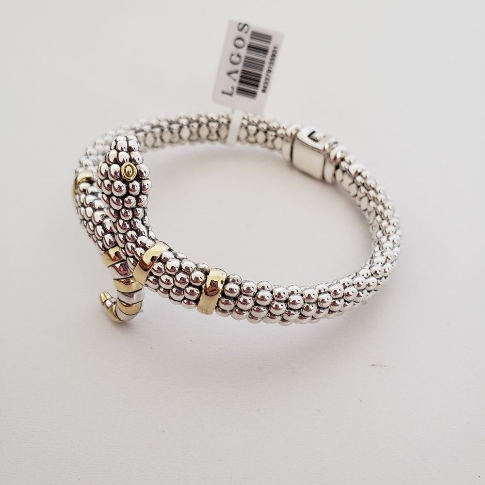 LAGOS Sterling Silver 18K Gold Rare Wonders 9MM Two Tone Snake Rope Bracelet 7.5 - Picture 5 of 12